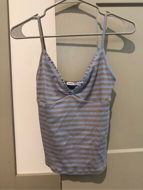 Bershka Blue and Tan Striped Ribbed V-Neck Camisole